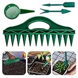 4er Set Sämaschine Pflanzhilfe mit 12 Löchern SamenSpender zur Vermehrung mit verstellbarem Hand Setzgerät Pikierstab und Pikiergabel Pflanzensamen Werkzeug Für Gartenbau-Aussaat
