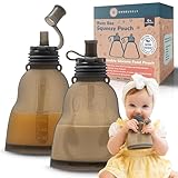 Everusely Wiederverwendbare Babynahrungsbeutel für Kleinkinder – 2er-Pack, 180 ml, Schiefer – Quetschbarer Silikon-Lebensmittelbeutel – Nachfüllbar, auslaufsicher, spritzwassergeschützt