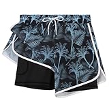 APTRO Damen Badeshorts Badehose Schwimmshorts Beach Strand Surf Shorts mit Innenhose Netz Palmen W89 L