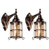 Rustikale Bernstein Glas Wandleuchte 2-Pack, Bronze, industrielle Bauernhaus Lampe Wandleuchter Veranda Beleuchtung Wasserdicht Retro-Lampe für Innen Schlafzimmer Wohnzimmer im Freien（keine Glühbirne）