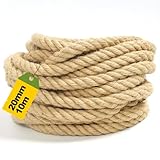 20 mm extra dickes Juteseil, 10 m starkes natürliches Gartenseil für rustikale Dekoration, Treppengeländer, Handwerk und Outdoor-Projekte, langlebige dicke Schnur aus natürlicher Jutefaser