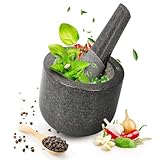 Smart-Planet hochwertiger Mörser mit Stößel aus Granit - Handlicher Massiver Steinmörser Ø 8,5 cm für Gewürze Pesto Kräuter - poliert & pflegeleicht
