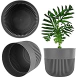 KADAX Blumentopf Ø 11 cm, Blumenübertopf mit gerillter Struktur für Innen- und Außenbereich, Pflanzentopf aus Kunststoff, Übertopf für Zimmerpflanzen (Grau)