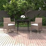 BUKSCYJS GartenmöBel Set,3-TLG. Garten-Essgruppe mit Auflagen Poly Rattan und Glas FüR Garten, Terrasse, AußEnbereich, Balkon