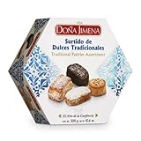 Doña Jimena| Weihnachtsgeschenkkorb| Sortiment traditioneller Süßigkeiten, Schokoladen-Polvorones, Mini-Schmalzgebäck und Blätterteiggebäck | Für die ganze Familie | Mandeln, 300 Gramm