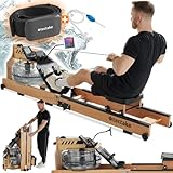 tectake® Wasserrudergerät, Rudermaschine aus Holz, klappbares Rudergerät für Zuhause, Home Trainingsgerät, Hometrainer mit Wasser, Waterrower, Ganzkörpertrainer bis 150 kg belastbar