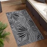 carpet city Outdoor Teppich Wetterfest 80x150 cm - Grau-Anthrazit - Wendeteppich, Beidseitiges Florales Muster - Balkonteppich Wasserfest Outdoor - Terrassenteppich