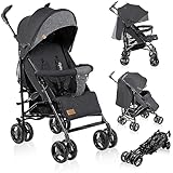 LIONELO Irma Kinderwagen bis 15 kg, Kinderwagen, leichter moderner Kinderwagen mit Liegefunktion, faltbar, große 6-Zoll-Räder, großer Korb, Tasche, Moskitonetz Schwarz