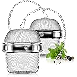 com-four® 2x Teesieb aus rostfreiem Edelstahl 304 - Tee-Ei Ø 6,5 cm für losen Tee, Gewürze und Kräuter - feinmaschiger Teefilter mit Kette - Gewürzsieb zum Mitkochen - Kräutersieb