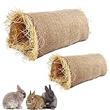 Kaninchen Tunnel 2 Stück Meerschweinchen Spielzeug Tunnel Naturgras Stroh Grasrohr Weidentunnel Grashaus Kaninchen Kleintiere Kauen Spielzeug für Hamster Grashaus Meerschweinchen (Größe:S M)