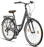 Licorne Bike Premium City Bike in 24,26 und 28 Zoll - Fahrrad für Mädchen, Jungen, Herren und Damen - 21 Gang-Schaltung - Hollandfahrrad - Violetta - Anthrazit