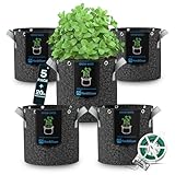 Hon&Guan 5X 12L Pflanzsäcke mit Griffen & Metallösen, 350g/m² Vliesstoff Pflanzbeutel Atmungsaktiver Tomatentopf für Gemüse, Obst, Blumen, Growzelt (3 Gallonen, Ø 25 x Höhe 25cm)