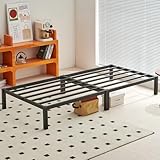 FetiNes Bettrahmen Einzelbett 90 x 190 cm Plattformbettrahmen Metallbett Palettenbett Bausteinbett, Keine Schraubwerkzeuge für die Montage erforderlich, Schwarz