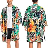 OLAOLA Herren Bademantel Leichter Kimono Morgenmantel Herren Damen Unisex Bequem Weich Lang Sauna Robe Mikrofaser Leicht Schnelltrocknend Bademantel (Waschbär, M)
