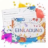 MumdoYAL 12 Stück Einladungskarten Kindergeburtstag | Einladungskarte mit Aquarellmuster | Mädchen & Jungen | geburtstagseinladungen | Aquarell-Graffiti-Stil | Größe：150mmx108mm | Papiergewicht ：350g
