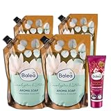 Balea 5er Set: 4 x Flüssigseife Nachfüllpack, 4 x 500 ml, für ein gepflegtes Hautgefühl + Handcreme 30 ml (Limited Edition)