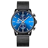 Affute Herren-Armbanduhr, modisch, sportlich, Quarz, analog, schwarzes Mesh, Edelstahl, wasserdicht, Chronograph, automatische Datumsanzeige