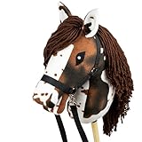 SKIPPI Hobby Horse Braunschecke, Großes Steckenpferd A3, Schecke Hobby Horse mit einem Halfter und Zügeln im Set, Weißes Pferd mit Braunen Flecken, Hobby Horsing Pferd, Stockpferd