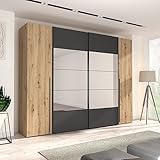 FORTE RAYONG Schrank 270, Kleiderschrank, Schwebetürenschrank groß Schlafzimmer Drehtürenschrank Industrial, 4-türig, Holzdekor: Artisan Eiche / Schwarz, 270 cm breit x 210 cm hoch x 61 cm tief