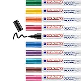 edding 750 Glanzlackmarker Set - mehrfarbig - 10 bunte Lackmarker - Rundspitze 2-4 mm - Lackstift für Glas, Stein, Holz, Kunststoff und Papier - wasserfest, stark deckend, 10er Pack