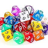 25 Stück Polyedrisch Würfel Set mit Schwarzem Beutel für DND RPG MTG und Andere Tisch Spiele mit Zufälligem Mehrfarbigem Sortiment(D10)