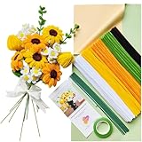 YYUENG TAK Sonnenblumen Blumenstrauß,Pfeifenreiniger Blumen Set,mit 210 Stück Pfeifenputzer zum basteln Blumen(5 Farben),Anweisungen,12 Stück Grün Basteldraht,Geschenkpapier,Geschenkband,Blumenband