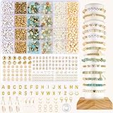 EUES Natürliche Amazonit Perlen Perlen für Armbänder, Edelstein Perlen Kit, Naturstein Perlen Set mit Holzperlen, Boho Armbänder Selber Machen für DIY Perlen Bracelet Making Kit, Partys, Weihnachten