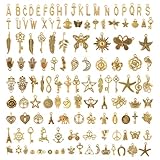 RISF 126 Stück Charms Anhänger Set, Legierung Anhänger für Armbänder, Gold Armband Anhänger, Gemischte Kettenanhänger Basteln, Anhänger Kette für DIY Schmuckherstellung