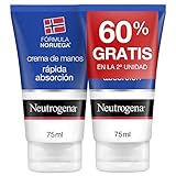 Neutrogena, Crema de Manos Rápida Absorbción, reparadora de Grietas, Fórmula Noruega, Para Pieles Secas y Agrietadas, Textura Ligera y no Grasa, Rápida Absorción, Con Glicerina, Pack de 2 x 75ml