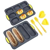 6 Stück Baguette-backblech - Silikon Brötchen Backform - Brot Backen Mit 2 Isolationshandclips und Öl Pinsel - Baguette Backform für das Backen von Baguette, Brot und Brötchen (Grau)