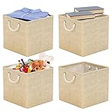 RIWNNI Aufbewahrungsbox Stoff 30x30 [4-Pack], Faltbarer Aufbewahrungsbox für Stoff, Ideal für Kallax-Regale, Schlafzimmer, Kinderzimmer - (Beige)