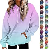 Generisch Oversized Hoodie Damen Langarm Sweatshirt Herbst Winter Einfarbig Warm Basic Hoody Freizeit Outwear Sport Style Training Kapuzenpullover Sweatjacke Teenager Damen Pulover Dunkle Funktion