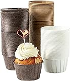 katbite Papier Muffinförmchen, 150 Stück Cupcake Formen für Hochzeit, Geburtstag, Party, Einweg Backbecher in Weiß, Braun, Dunkelbraun