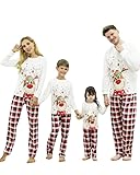 DDKJ Weihnachts Pyjama Family Set,Lustig Weihnachtspyjama Familie Set Rentier, Elch Christmas Pyjama Family Set, Hirsche Weihnachts Schlafanzug Kariert, Matching Pyjamas Couple Lang Winter Damen-M