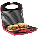 Gotoll Sandwichtoaster Panini Grill 750W, Sandwich- & Paninitoaster mit Antihaftbeschichteten Platten, Panini Maker leichte Reinigung, Plattengriller Toaster, Rot