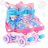 Meerjungfrau Kinder Rollschuhe für Mädchen 4 Größen Verstellbar Mit Leuchtenden Rädern Roller Skates für Anfänger Weihnachts und Geburtstags Geschenke