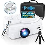 Full HD WiFi Bluetooth Projector with Built-in DVD Player, 9000LM 1080P Support, Portable Mini DVD Projector for Outdoor Movies, 250 Inch Home Theater, Compatible with iOS/Android/TV Stick