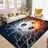 JynxtoyZeal Kinder Fußball Weich Teppich, Eisfeuer Flammen Bedruckt Großflächige Teppich Sport Fußballplatz Bodenmatte Für Schlafzimmer,Weich rutschfest Waschbare Teppiche 80x120cm