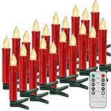 20er Weihnachtsbaum Kerzen LED mit Fernbedienung Timer, Weihnachtskerze Dimmbar Christbaumkerzen Kabellos Weihnachten Elektrische Kerzen Stabkerzen Kerzenlichter Flammenlose Weihnachtskerzen, Rot