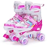 Kinder Rollschuhe für Mädchen Jungen Verstellbare, 8 Light Up Räder Quad Skates für Mädchen Jungen Kleinkind Anfänger Innen und Outdoor (Rosa, M (EU32-36))
