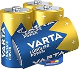 VARTA Batterien D Mono, 4 Stück, Longlife Power, Alkaline, 1,5V, ideal für Spielzeug, Funkmaus, Taschenlampen, Made in Germany