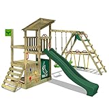 FATMOOSE Spielturm Klettergerüst FruityForest Fun XXL mit Surfanbau, Schaukel & grüner Rutsche, Outdoor Kinder Kletterturm mit Sandkasten, Leiter & Spiel-Zubehör für den Garten