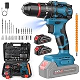 Akkuschrauber, 21V Akku Bohrschrauber mit 2 Akkus, Akkubohrer 70Nm Drehmoment, Drehmoment auf 25+3, 2 Geschwindigkeiten Einstellbar, 10mm Bohrfutter, Bürstenloser Motor, LED-Licht (Blau)