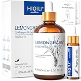 HIQILI 100ml Zitronengras Öl, 100% Naturrein Lemongrass Ätherisches Öl für Diffuser, Duftlampe, Entspannung, Inklusive Reiseflasche