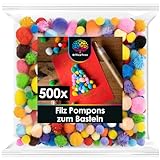 OfficeTree 500 Bunte Pompons zum Basteln Mix - Filzkugeln Bunt verschiedene Größen - Pompoms zum Basteln für Kinder und Erwachsene - Dekorieren Verzieren Nähen DIY