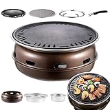 Holzkohlegrill – tragbarer runder Campingkocher, Outdoor-Ofengrill | Haushalts-Korean-Barbecue-Grill-Holzkohle-Grill-Herd-Set für das Kochen im Freien (12,2 x 12,2 x 5,12 Zoll) (braun)