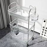 LOTHID Rollwagen 3 Ebenen, Hochwertiges Acryl, 3-4 Etagen, mit 2 Aufhängekörben, für Wohnzimmer, Badezimmer, Küche und Schlafzimmer (3-Layer Trolley+2 Hanging Baskets)