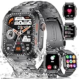 Militär Smartwatch Herren mit Telefonfunktion(3 Bänder),1.96'' Großes Display 400mAh Smart Watch Fitnessuhr,100+ Sportmodi,IP68 Wasserdicht Sportuhr Herren mit Schrittzähler Pulsmesser Schlafmonitor