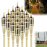 CEEDIR 12 Stück Gartenfackeln für Draußen 90cm Bambusfackeln Gartenfackel Fackeln Ölfackeln für draußen Outdoor Ölfackeln mit Lampenwicks