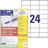 AVERY Zweckform 6602 Adressaufkleber (1.200 plus 360 Klebeetiketten extra, 70x36mm auf A4, Papier matt, bedruckbare Absenderetiketten, selbstklebende Adressetiketten mit ultragrip) 65 Blatt, weiß